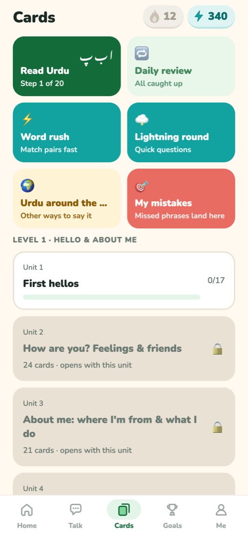 Flashcards and games